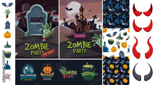 Halloween bundle art. evil pumpkin bat symbols
