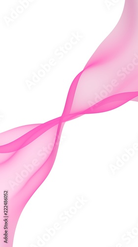 Abstract pink wave. Bright pink ribbon on white background. Pink scarf. Abstract smoke. Raster air background. Vertical image orientation. 3D illustration