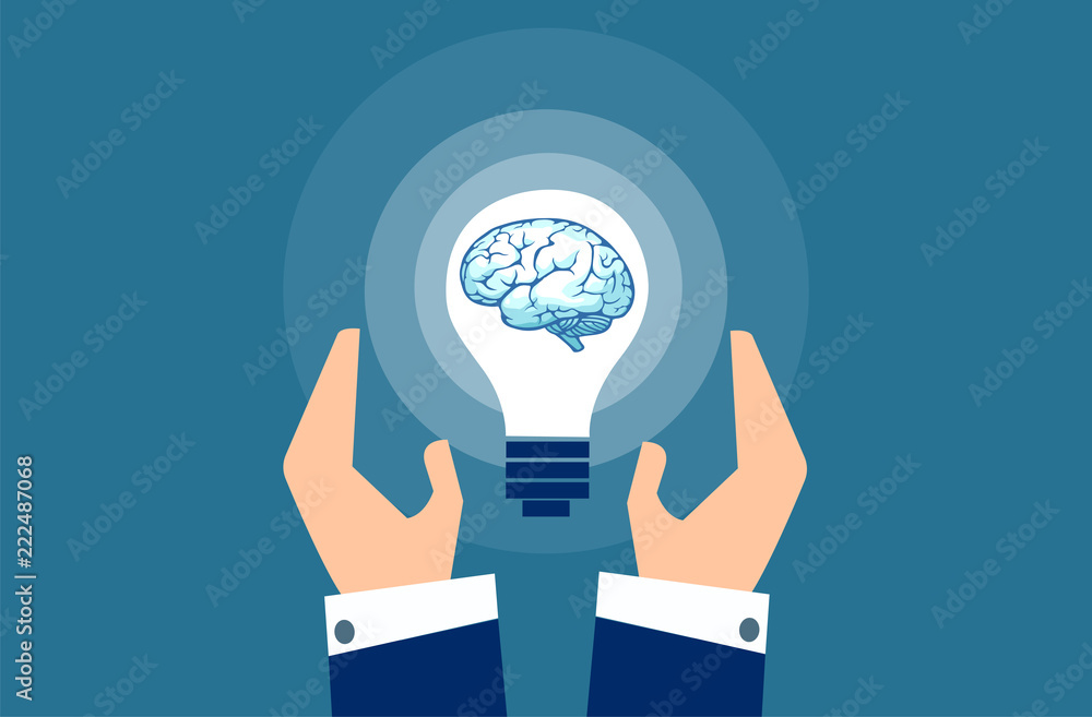 Vector of businessman hands and a big lightbulb brain. Vector of businessman hands and a big lightbulb brain.