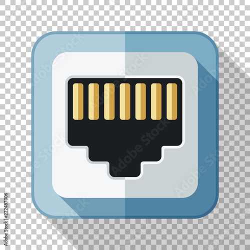 Network socket icon in flat style with long shadow on transparent background