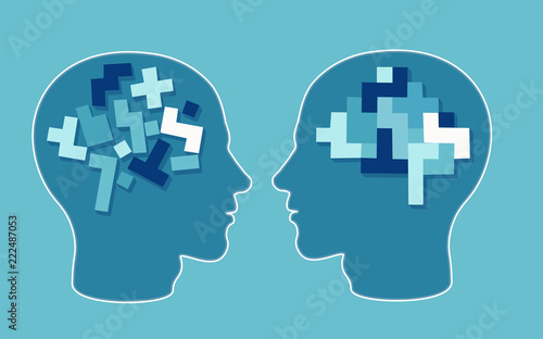 Vector concept of a puzzle head brain neurology and psychology.