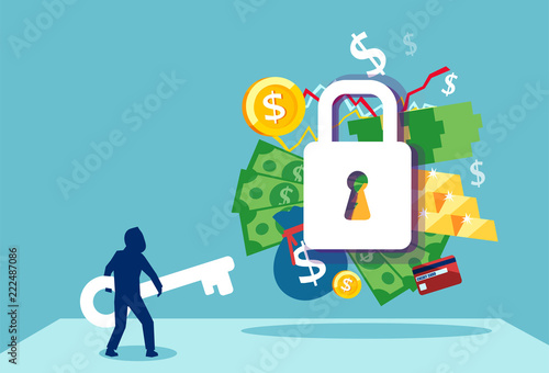 Vector of a businessman with a key to financial success and employement compensation