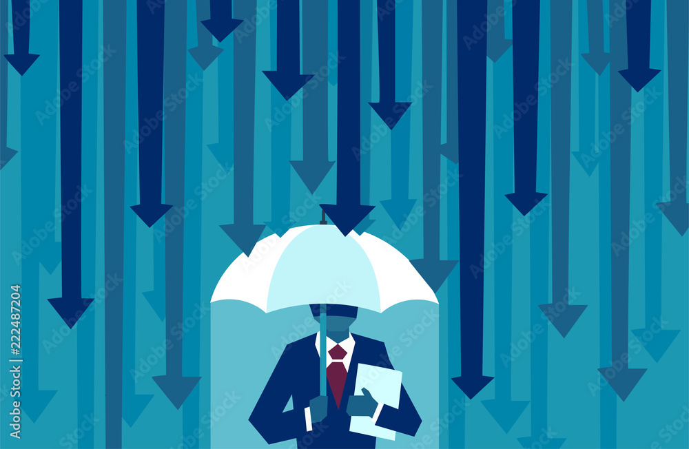 Vector of a businessman with umbrella resisting protecting himself from ...