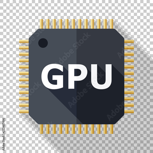 GPU icon in flat style with long shadow on transparent background