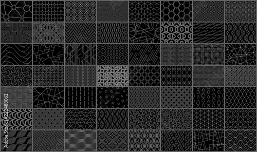 Mega collection of Geometric seamless linear pattern. Isolated on Black background