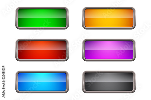 Set of colored vector rectangular web buttons, isolated on white