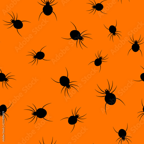 Seamless Halloween spider paper art pattern background. Orange color. for happy Halloween day decorating card and gift wrapping concept. Spooky bug graphic design