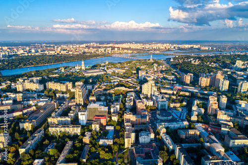 Aerial view of Pechersk, a central neighborhood of Kiev, Ukraine