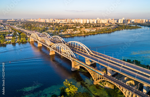 Kiev Urban Train on the Darnytsia Bridge across the Dnieper in Ukraine