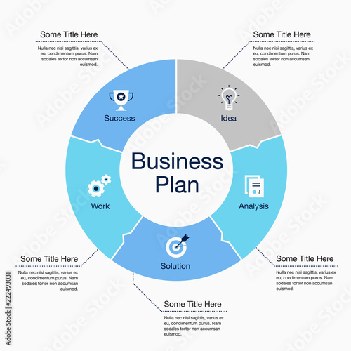Simple infographic for business plan with icons and place for your content, isolated on light background. Easy to use for your website or presentation.