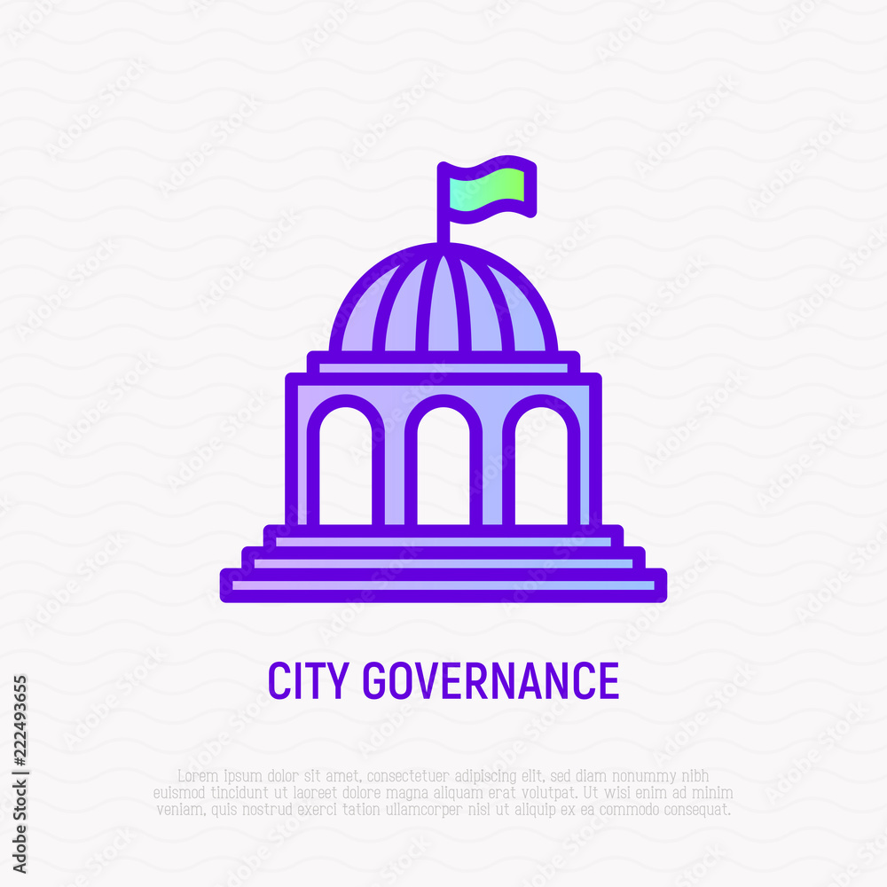 City governance thin line icon. Modern vector illustration of building.