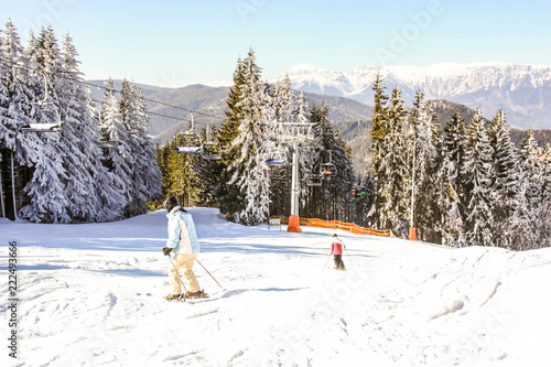 Semmering, Austria. View of snow covered slope in austrian Alps. Ski Resort photo