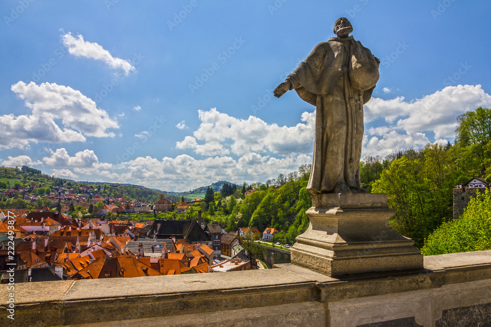 Obraz premium Statue in Palace of Cesky Krumlov old rural town, Czech Republic.