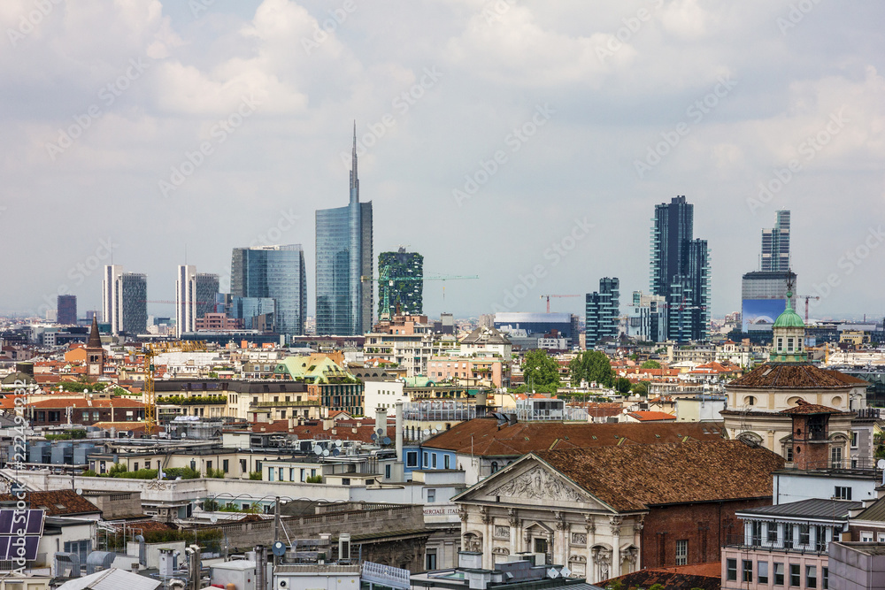 Milan city modern buildings architectural panoramic view, Italy