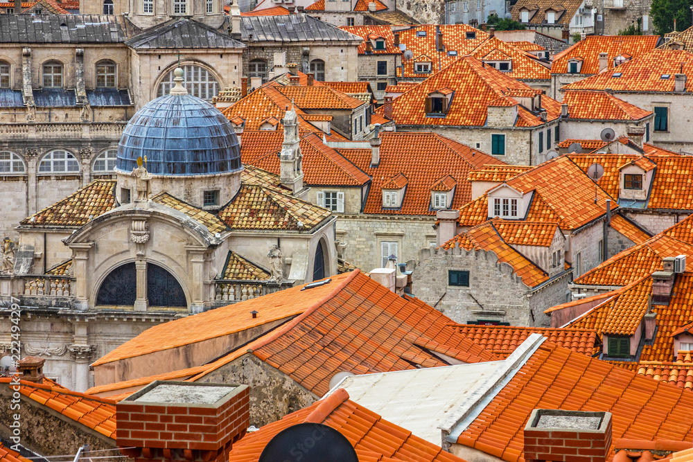 Dubrovnik ancient town church and  houses, Croatia