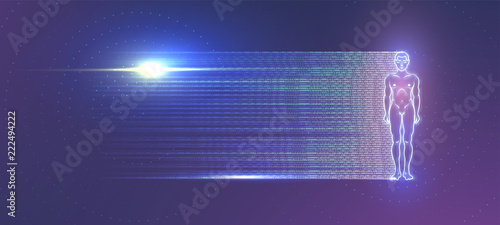 6162503 Glowing man figure on purple background