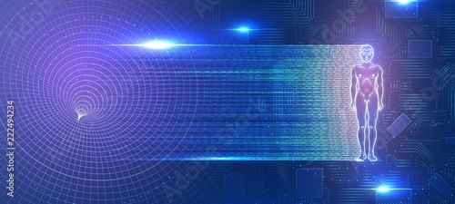 6186648 Glowing man figure on futuristic background