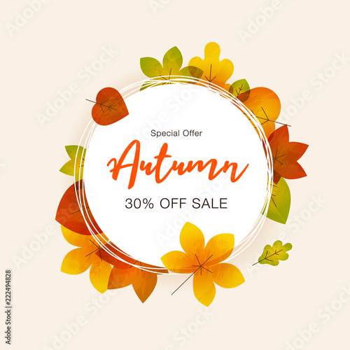 Autumn special offer sale background with colorful fall leaves and place for your content. Easy to use for your website or presentation.