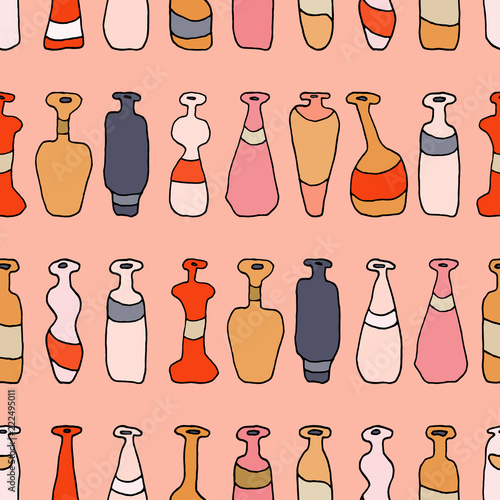 Bottles different coloured seamless pink pattern
