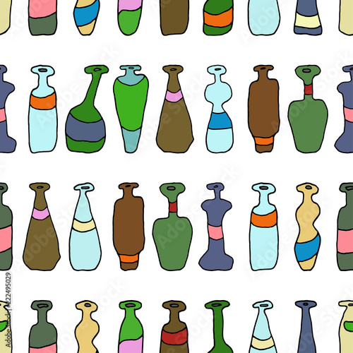 Bottles different coloured seamless white pattern