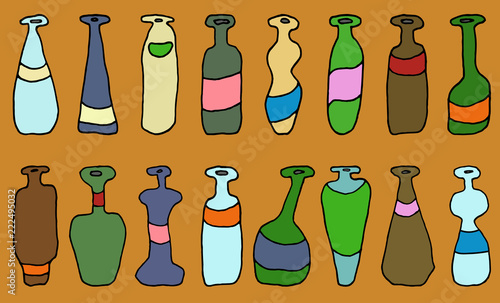 Set of different coloured vector bottles