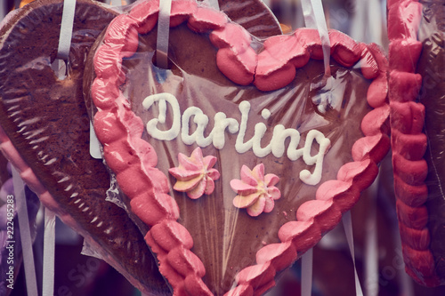 pink brown gingerbread heart hanging with the word: Darling 