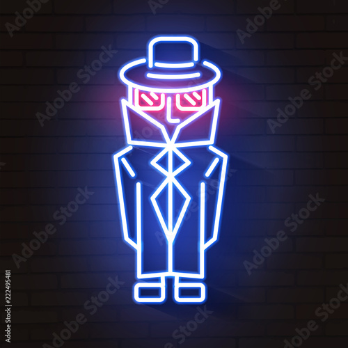 neon Spy in a cloak and glasses in the dark