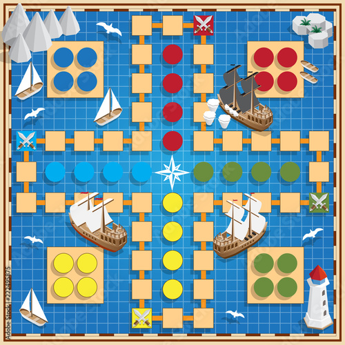 A board game on the marine theme. Vector design for app game user interface.
