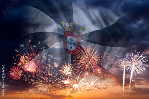 Fireworks and flag of Ceuta