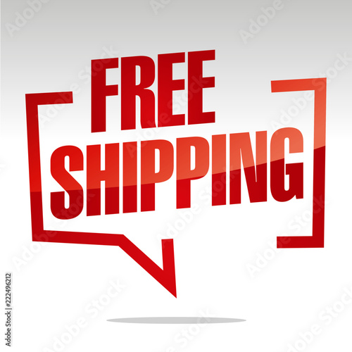 Free shipping in brackets speech red white isolated sticker icon