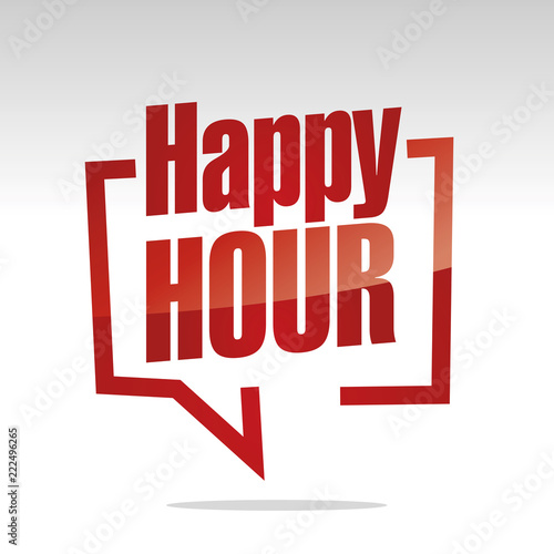 Happy hour in brackets speech red white isolated sticker icon
