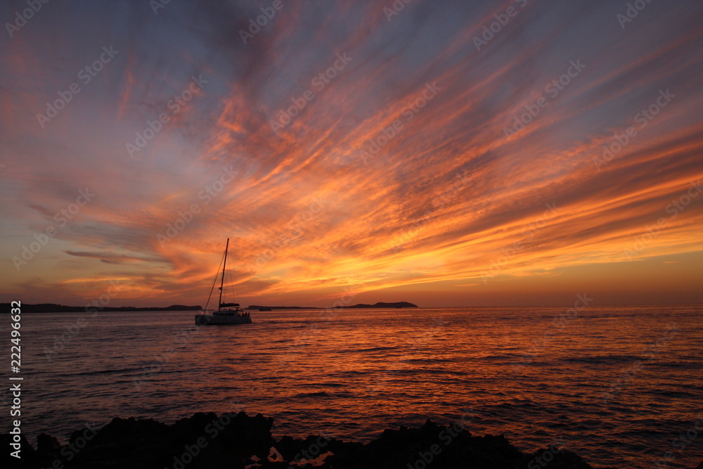 Spectacular sunset over water in Ibiza, San Antonio bay Spectacular sunset over water in Ibiza, San Antonio bay