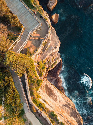 Top down view of a rock cliff at Diamond Bay, Sydney, Australia.