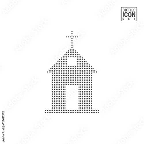 Chapel Dot Pattern Icon. Village Church Dotted Icon Isolated on White. Vector Background, Design Template. Can Be Used for Advertising, Web and Mobile UI.