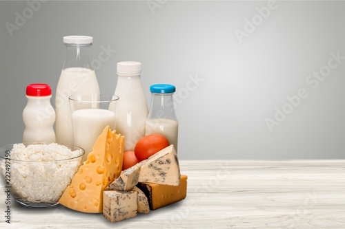 Dairy products collection on wooden desk