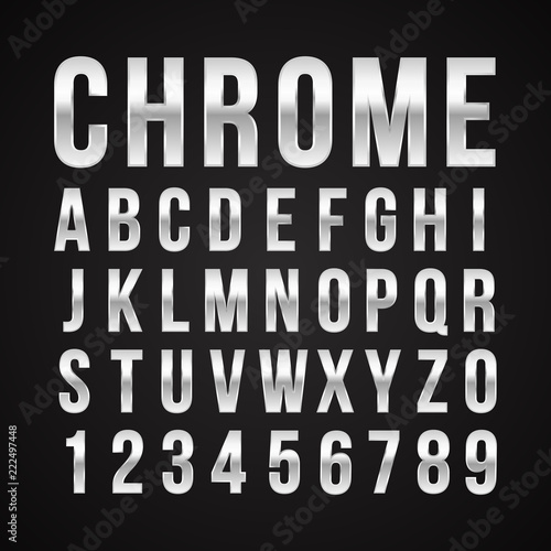 Font alphabet number chrome effect vector