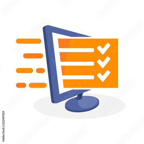 Vector icon illustration with digital media concepts about online exam, online evaluation, online survey