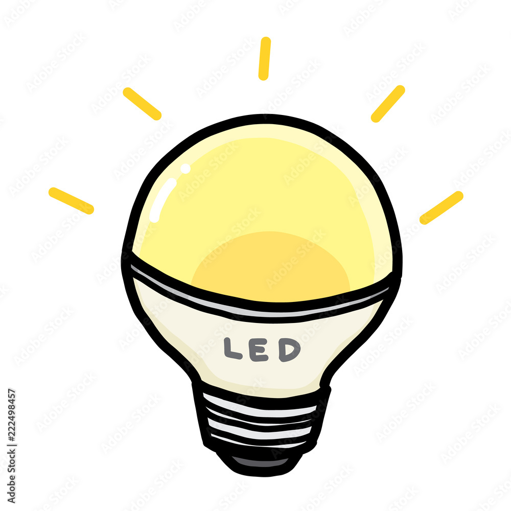 led light bulb / cartoon vector and illustration, hand drawn style,  isolated on white background. Stock ベクター | Adobe Stock