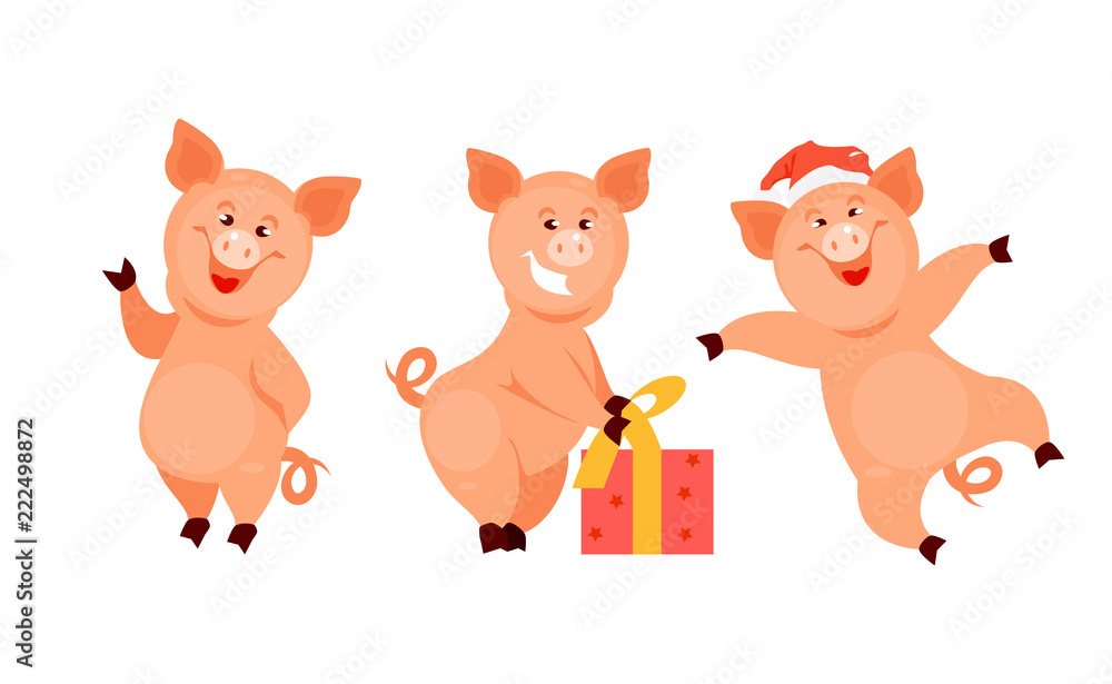 Obraz premium Christmas vector pigs