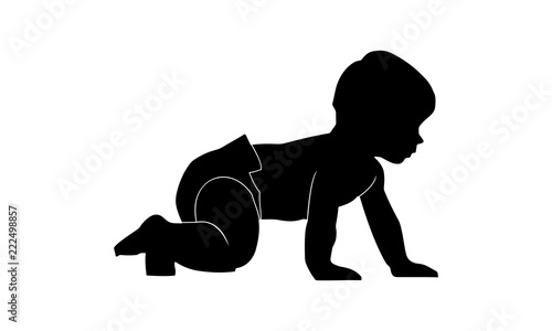 the baby's silhouette is walking crawling.