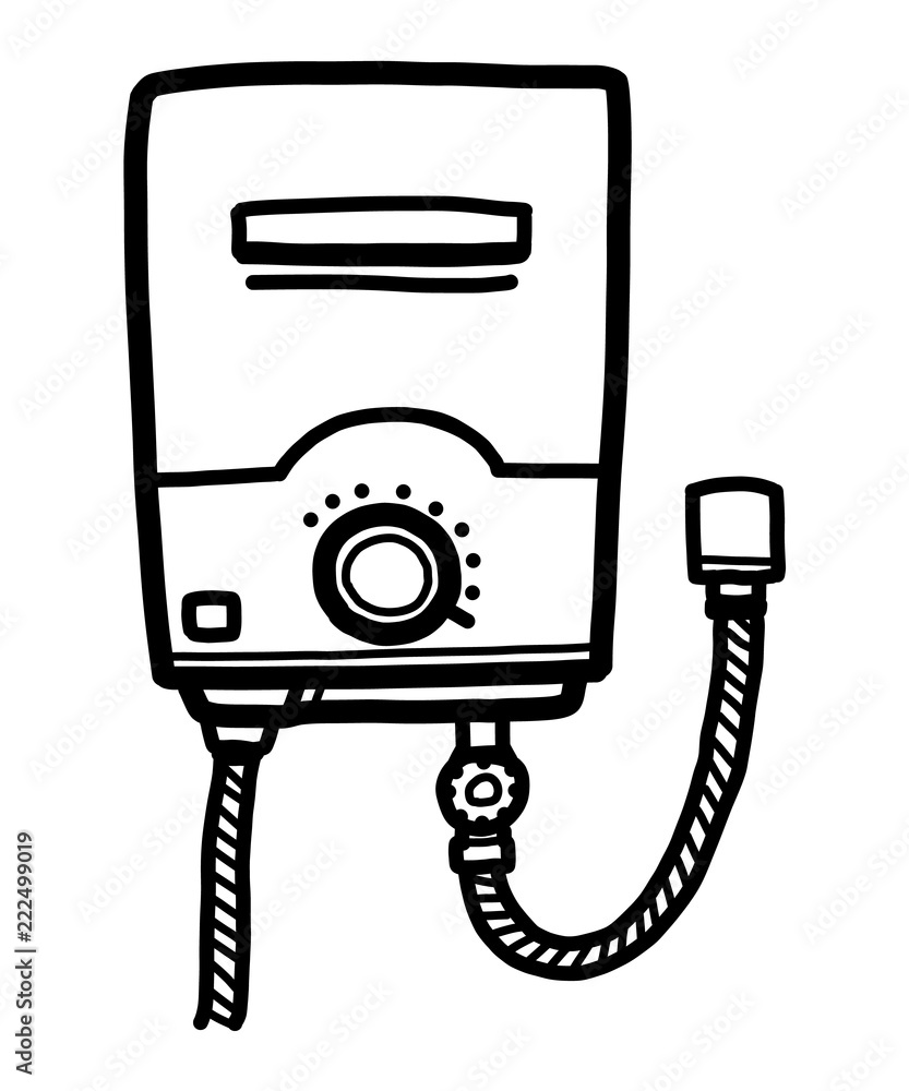 water heater / cartoon vector and illustration, black and white, hand