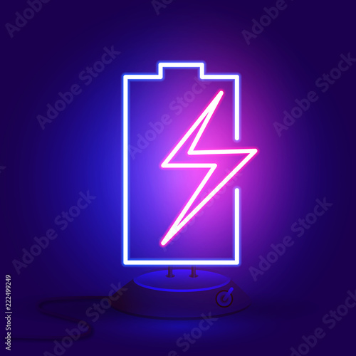 Neon battery with zipper on the stand glows in the dark.