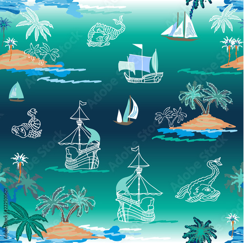 Sea monsters in the blue lagoon.