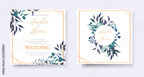 Wedding floral golden invitation card save the date rsvp design
