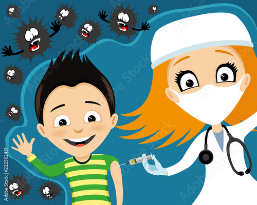 The doctor makes a vaccination to the child.