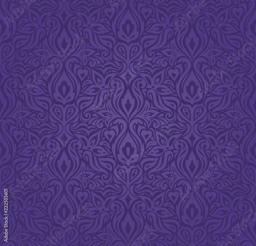 Violet purple Floral vintage seamless pattern background fashion trendy colorful wallpaper design