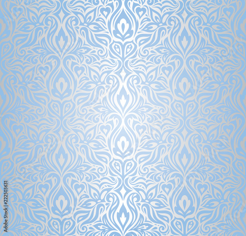 Wallpaper Blue and silver floral vector seamless decorative background design fashion trendy pattern damask