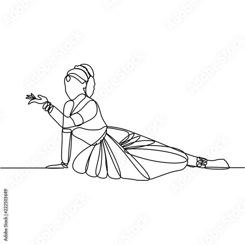 continuous line drawing. women's Indian dance.