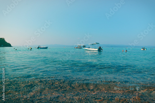 Fototapeta Naklejka Na Ścianę i Meble -  Afytos beach in Greece, rocks and blue sea