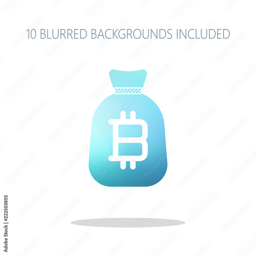 Money bag with bitcoin. Full moneybag icon. Colorful logo concep Money bag with bitcoin. Full moneybag icon. Colorful logo concep